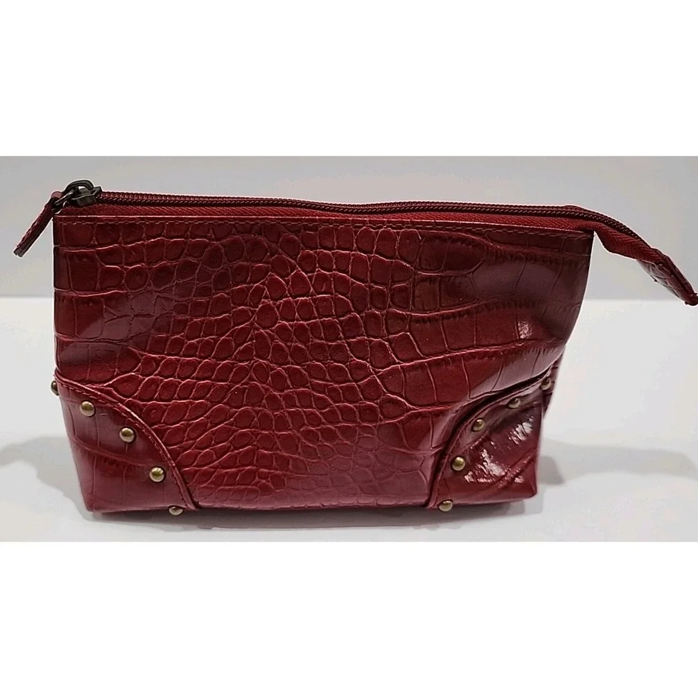 Red Small Cosmetic Bag Beaded Cosmetic Bag With Zip Great Condition